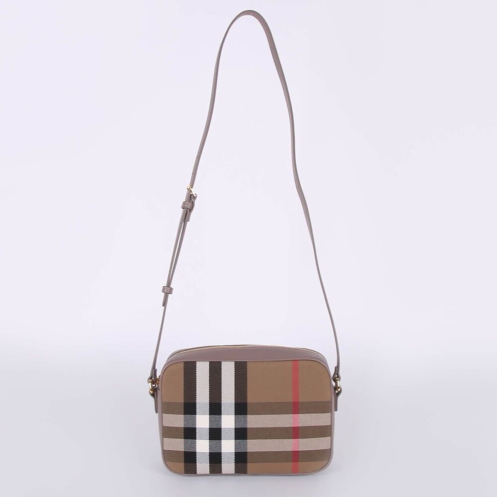 Burberry Leather Grey Mink LL Camera MX Crossbody Check Bag